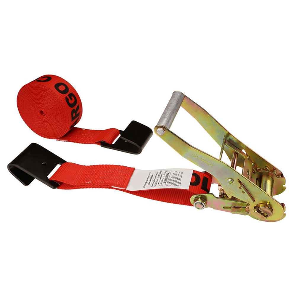 US Cargo Control - Slings & Tiedowns (Load-Rated); Type: Ratchet Tie Down ; Length (Feet): 12 ; Basket Capacity (Lb.): 3333 ; Material: Polyester ; Color: Red - Exact Tool & Supply