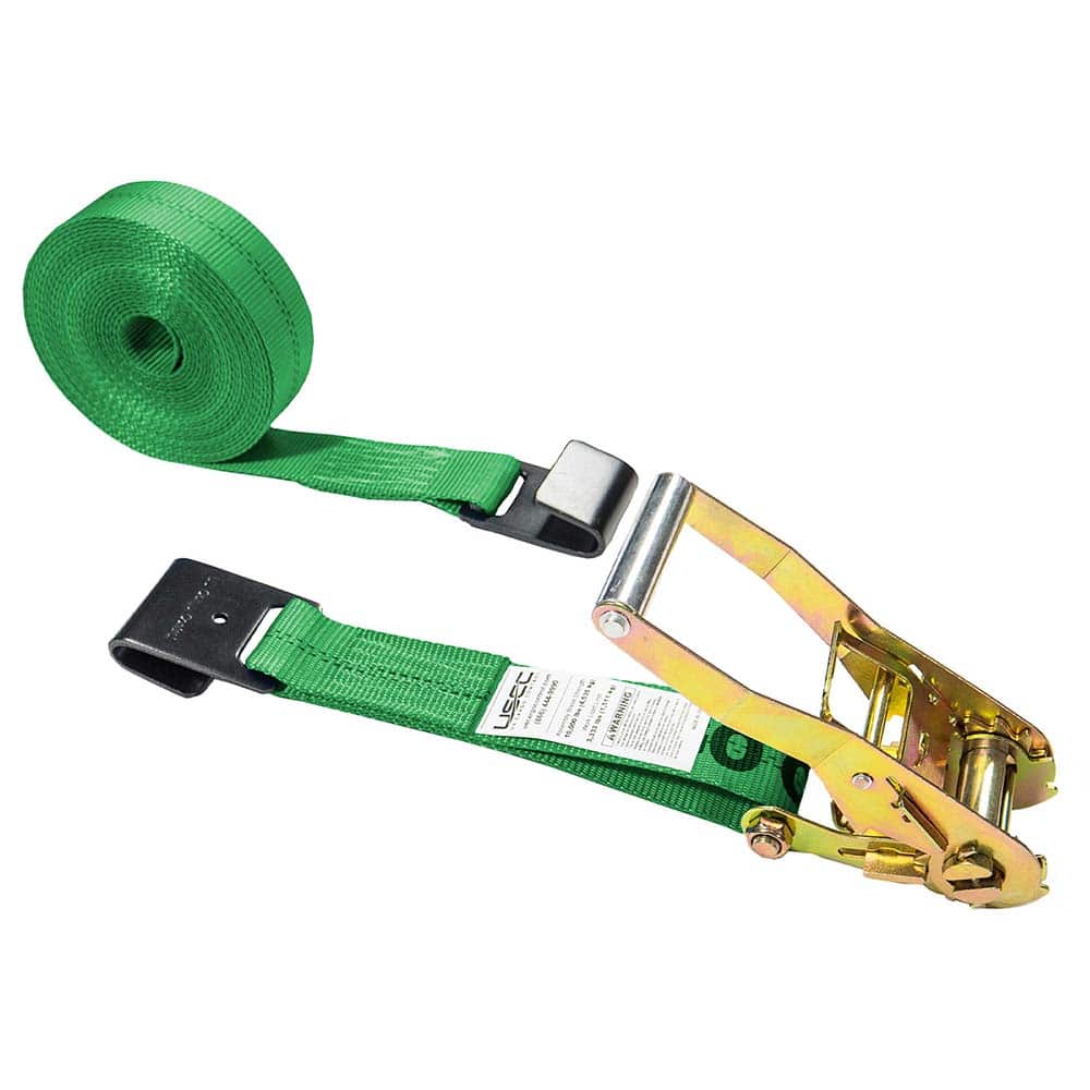 US Cargo Control - Slings & Tiedowns (Load-Rated); Type: Ratchet Tie Down ; Length (Feet): 30 ; Basket Capacity (Lb.): 3333 ; Material: Polyester ; Color: Green - Exact Tool & Supply