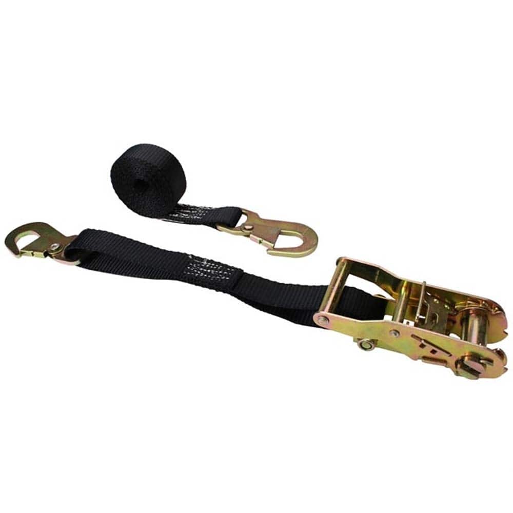 US Cargo Control - Slings & Tiedowns (Load-Rated); Type: Ratchet Tie Down ; Length (Feet): 15 ; Basket Capacity (Lb.): 1100 ; Material: Polyester ; Color: Black - Exact Tool & Supply