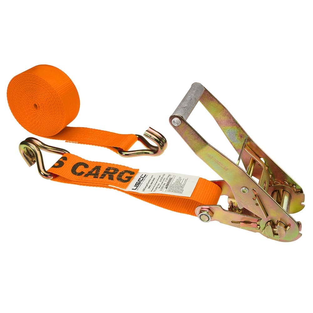 US Cargo Control - Slings & Tiedowns (Load-Rated); Type: Ratchet Tie Down ; Length (Feet): 30 ; Basket Capacity (Lb.): 3333 ; Material: Polyester ; Color: Orange - Exact Tool & Supply