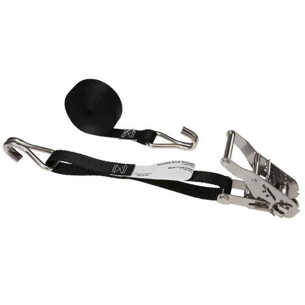 US Cargo Control - Slings & Tiedowns (Load-Rated); Type: Ratchet Tie Down ; Length (Feet): 10 ; Basket Capacity (Lb.): 1000 ; Material: Polyester ; Color: Black - Exact Tool & Supply