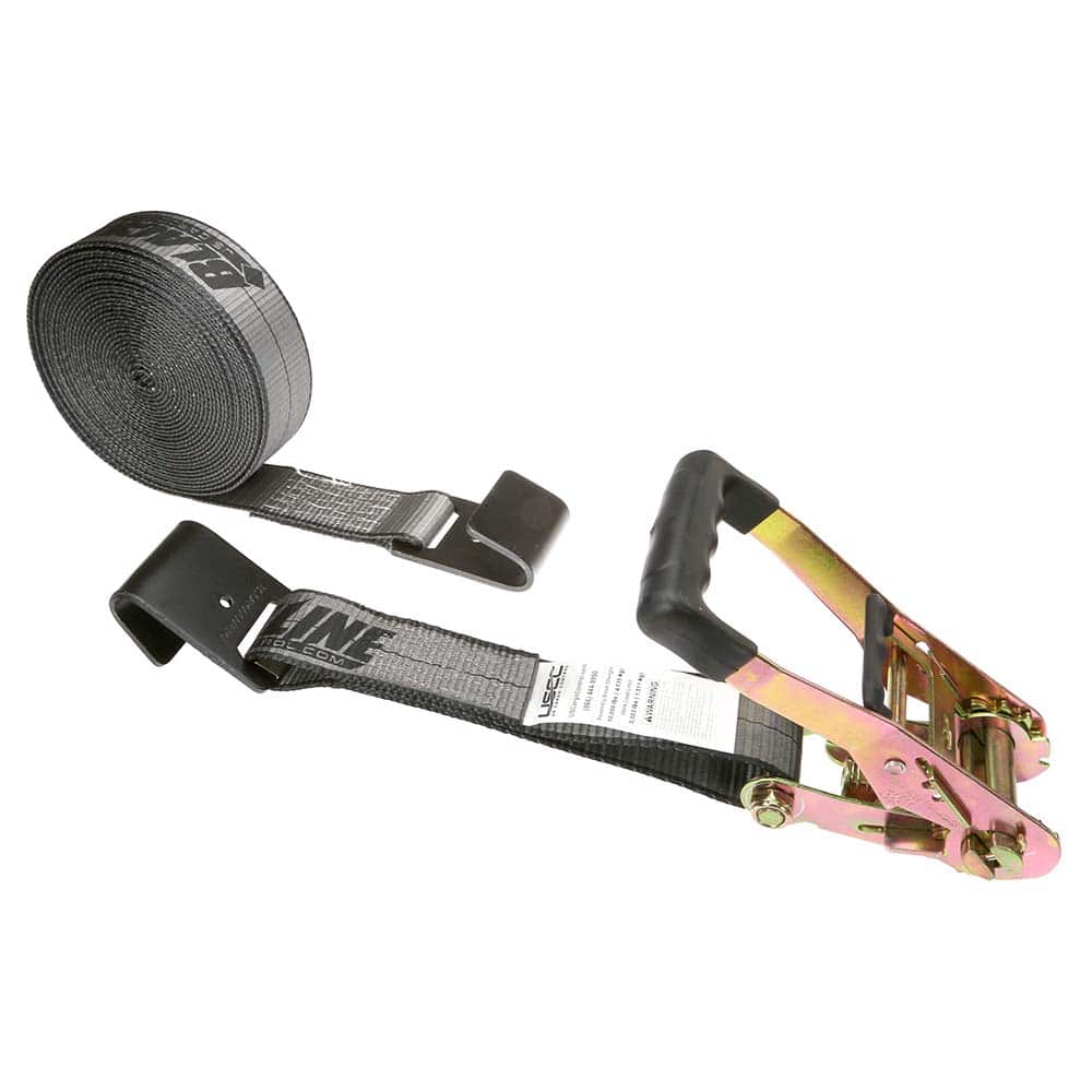 US Cargo Control - Slings & Tiedowns (Load-Rated); Type: Ratchet Tie Down ; Length (Feet): 30 ; Basket Capacity (Lb.): 3333 ; Material: Polyester ; Color: Black - Exact Tool & Supply