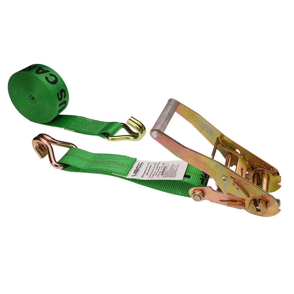 US Cargo Control - Slings & Tiedowns (Load-Rated); Type: Ratchet Tie Down ; Length (Feet): 24 ; Basket Capacity (Lb.): 3333 ; Material: Polyester ; Color: Green - Exact Tool & Supply