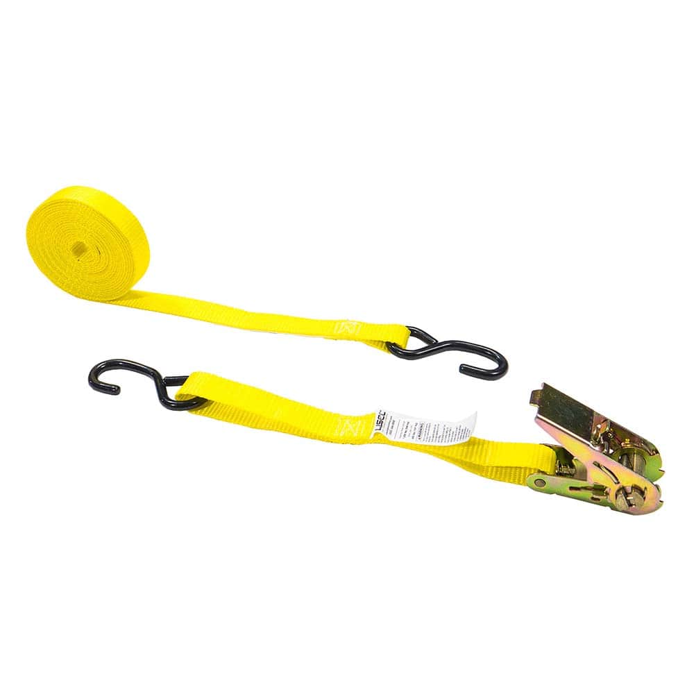 US Cargo Control - Slings & Tiedowns (Load-Rated); Type: Ratchet Tie Down ; Length (Feet): 15 ; Basket Capacity (Lb.): 400 ; Material: Polyester ; Color: Yellow - Exact Tool & Supply