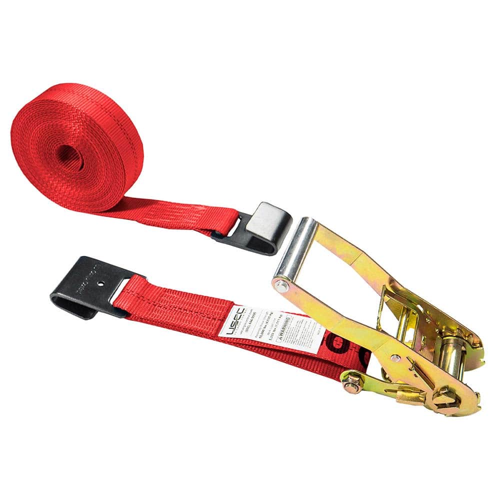 US Cargo Control - Slings & Tiedowns (Load-Rated); Type: Ratchet Tie Down ; Length (Feet): 27 ; Basket Capacity (Lb.): 3333 ; Material: Polyester ; Color: Red - Exact Tool & Supply