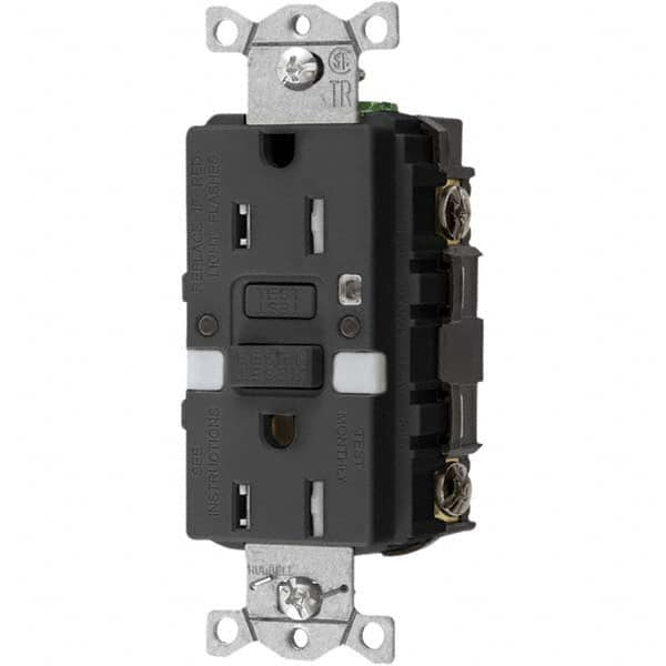 Hubbell Wiring Device-Kellems - GFCI Receptacles Grade: Commercial Color: Black - Exact Tool & Supply