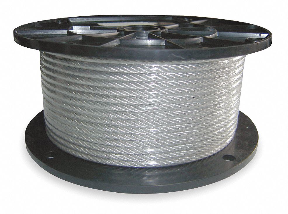 Cable, 1/4" Outside Dia., Galvanized Steel, 250 ft. Length, 7 x 19, Working Load Limit: 1400 lb.