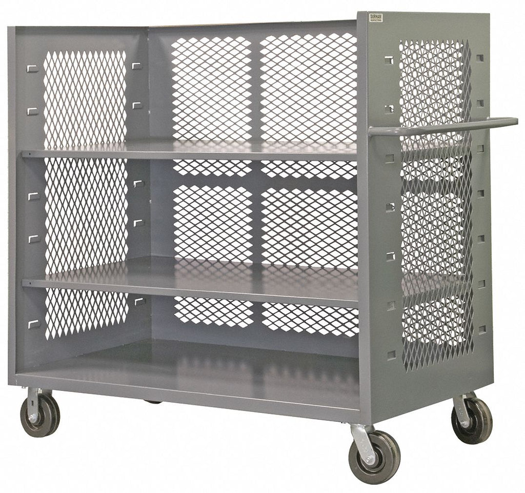 36"L x 72"W x 57"H Gray Steel 3 Sided Mesh Stock Cart, 2000 lb. Load Capacity, Number of Shelves: 2