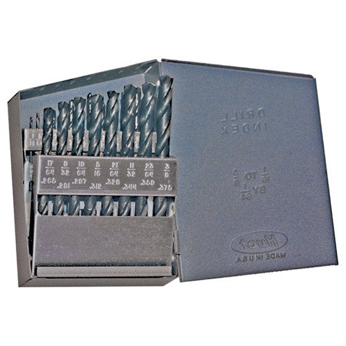 ‎1/16-3/8 RHS / RHC HSS 118 Degree Radial Point General Purpose Jobber Lengh Drill Set - Steam Oxide - Exact Tool & Supply