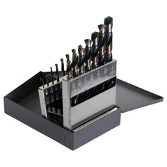 ‎1/16-1/2 RHS / RHC HSS 135 Degree Split Point Heavy Duty Black & Gold Jobber Length Drill Set - Black & Gold - Exact Tool & Supply