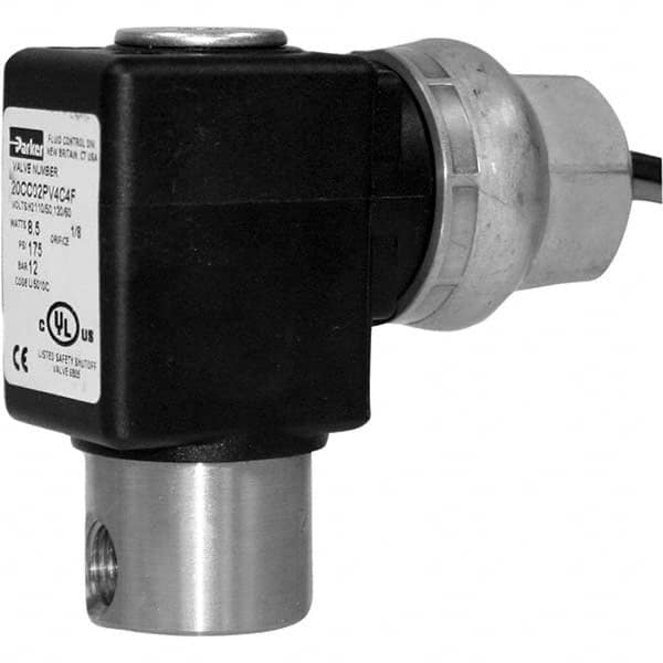Parker - 120/60 - 110/50 VAC 1/8" NPT Port Stainless Steel Two-Way Direct Acting Solenoid Valve - Exact Tool & Supply