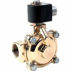 Parker - 120/60 - 110/50 VAC 1 NPT Port Brass Two-Way Internally Piloted Diaphragm Solenoid Valve - Exact Tool & Supply