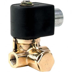 Parker - 120/60 - 110/50 VAC 1/4" NPT Port Brass Two-Way Internally Piloted Diaphragm Solenoid Valve - Exact Tool & Supply
