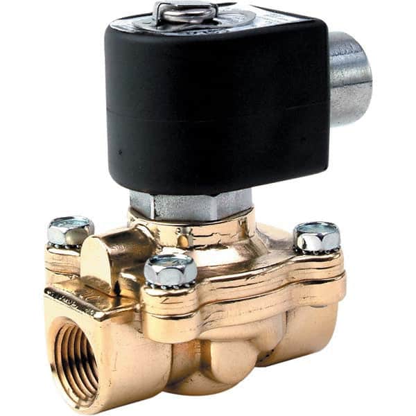 Parker - 120/60 - 110/50 VAC 1 NPT Port Brass Two-Way Internally Piloted Diaphragm Solenoid Valve - Exact Tool & Supply