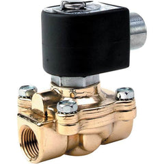 Parker - 120/60 - 110/50 VAC 1/2" NPT Port Stainless Steel Two-Way Internally Piloted Diaphragm Solenoid Valve - Exact Tool & Supply