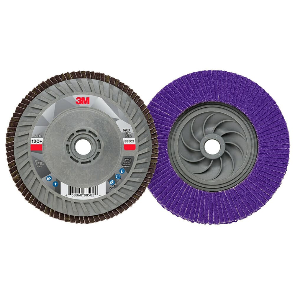 3M - Flap Discs; Abrasive Type: Coated ; Flap Disc Type: Type 27 ; Disc Diameter (Inch): 5 ; Abrasive Material: Ceramic ; Grit: 120 ; Attaching System: Threaded Hole - Exact Tool & Supply