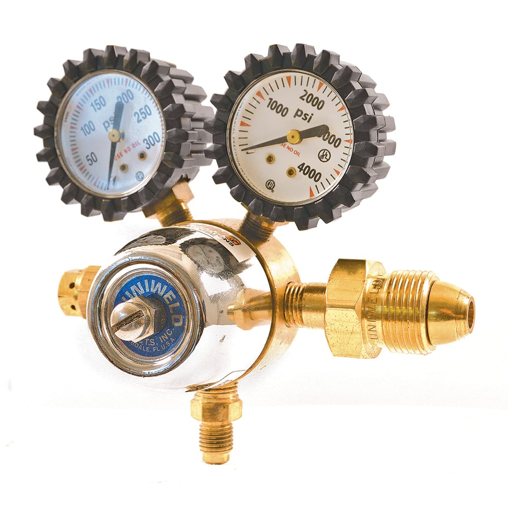 Made in USA - 1/4 NPT 5 - 175 psi Nitrogen Rubber, Brass Regulator with Gauge - Exact Tool & Supply