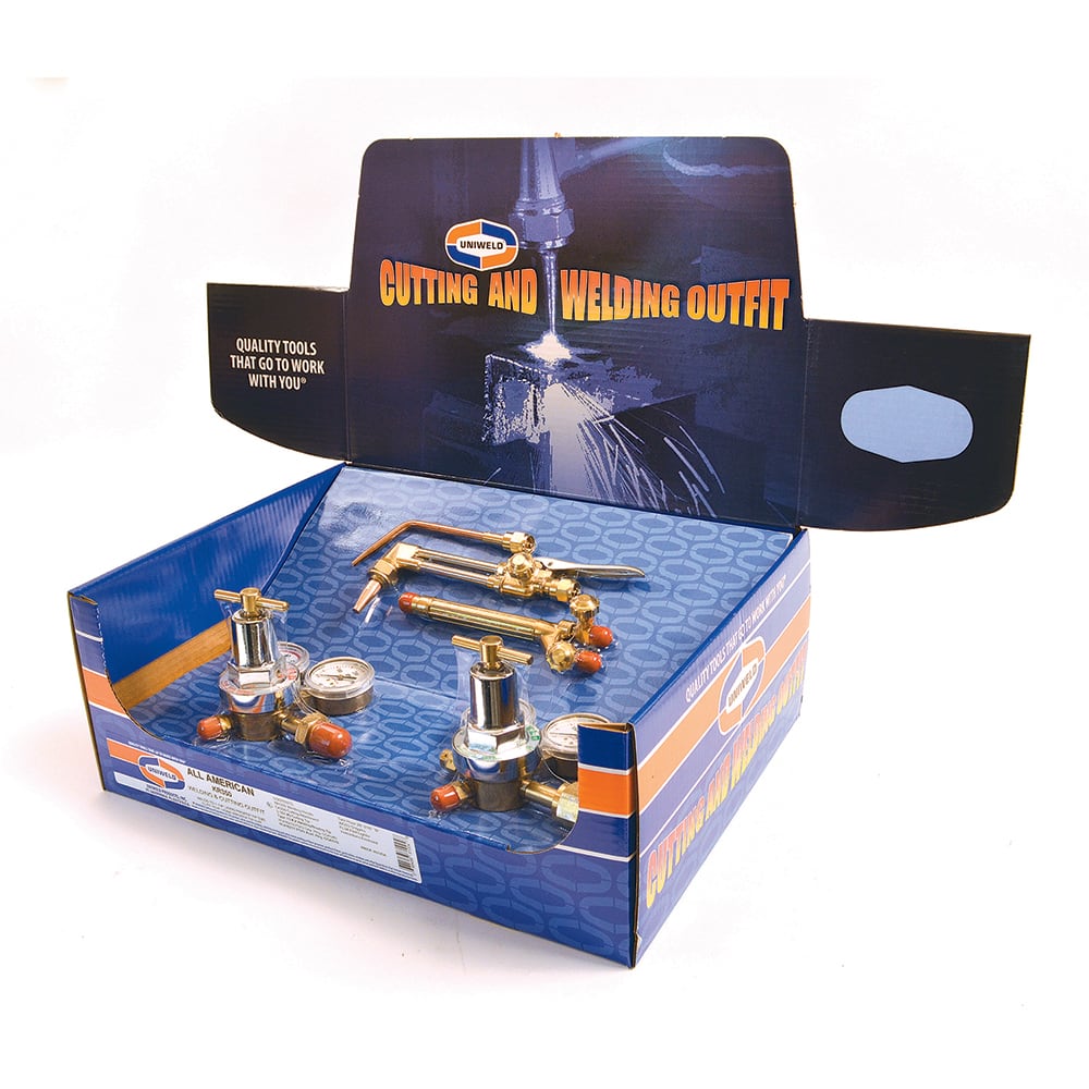 Made in USA - Oxygen/Acetylene Torch Kits; Type: Oxyacetylene ; Maximum Cutting: 6 (Inch); Welding Capacity: 1-1/4 (Inch); Maximum Heating Capacity: 5600?F ; Contents: Welding Handle WH350; Cutting Attachment CA350; Oxygen Regulator RUH8210; Fuel Gas Reg - Exact Tool & Supply