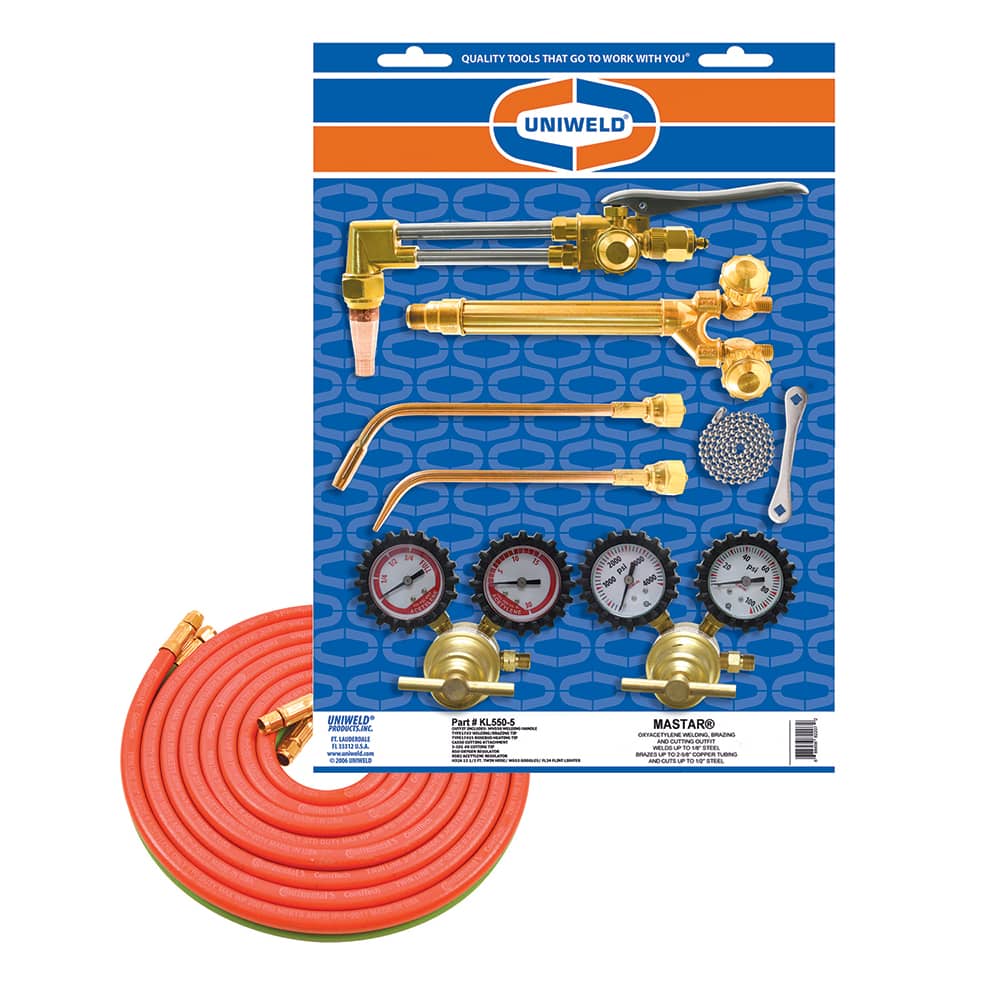 Made in USA - Oxygen/Acetylene Torch Kits; Type: Oxyacetylene; Hydrogen; MAP//Pro; Propane; Natural Gas ; Maximum Cutting: 2 (Inch); Welding Capacity: 1-1/4 (Inch); Maximum Heating Capacity: 5600?F ; Contents: Welding Handle WH550; Cutting Attachment CA5 - Exact Tool & Supply
