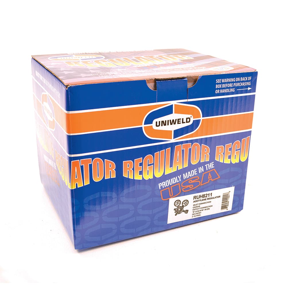 Made in USA - Welding Regulators; Gas Type: Acetylene ; CGA Inlet Connection: 510 ; Fitting Type: B; Male ; Maximum Pressure (psi): 400.00 ; Thread Size: B18 ; Rotation: Clockwise - Exact Tool & Supply