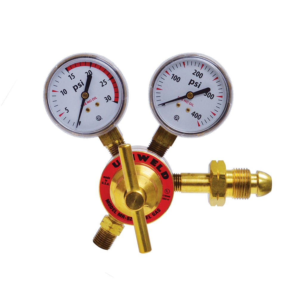 Made in USA - Welding Regulators; Gas Type: Acetylene; Acetylene (cyl w/CGA 510) ; CGA Inlet Connection: 510 ; Fitting Type: B; Male ; Maximum Pressure (psi): 400.00 ; Thread Size: 18 ; Rotation: Clockwise - Exact Tool & Supply