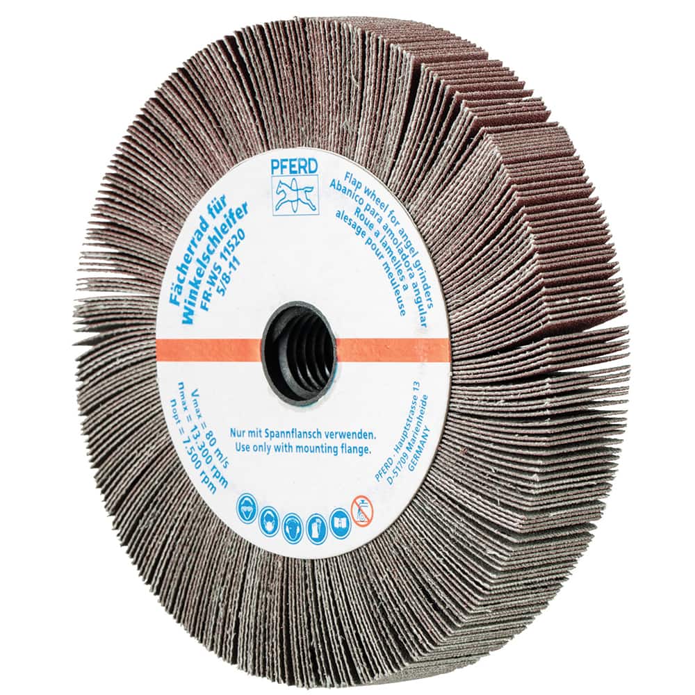 PFERD - Unmounted Flap Wheels; Abrasive Type: Coated ; Outside Diameter (Inch): 4-1/2 ; Face Width (Inch): 3/4 ; Center Hole Size (Inch): 5/8 ; Center Hole Thread Size: 5/8-11 ; Abrasive Material: Aluminum Oxide - Exact Tool & Supply