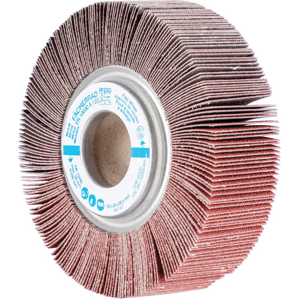 PFERD - Unmounted Flap Wheels; Abrasive Type: Coated ; Outside Diameter (Inch): 4 ; Face Width (Inch): 1 ; Center Hole Size (Inch): 1 ; Abrasive Material: Aluminum Oxide ; Grit: 120 - Exact Tool & Supply