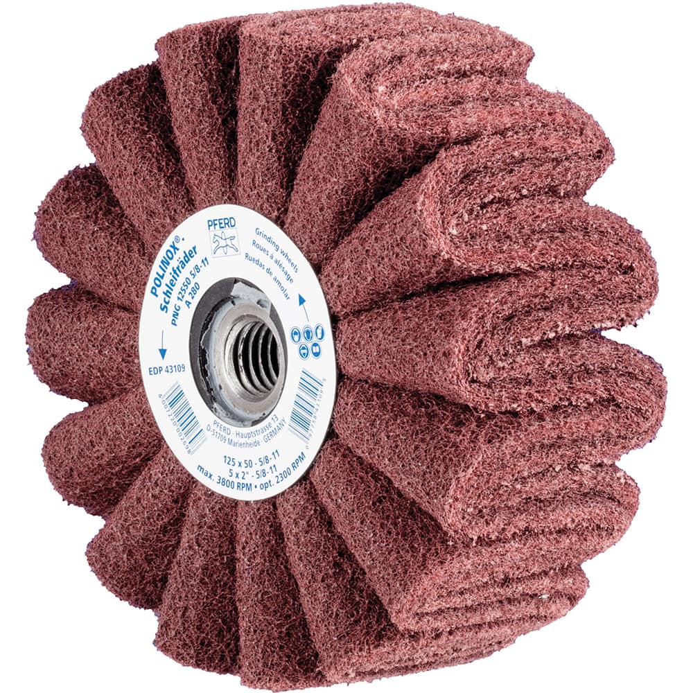 PFERD - Unmounted Flap Wheels; Abrasive Type: Non-Woven ; Outside Diameter (Inch): 5 ; Face Width (Inch): 2 ; Center Hole Thread Size: 5/8-11 ; Abrasive Material: Aluminum Oxide ; Grit: 280 - Exact Tool & Supply