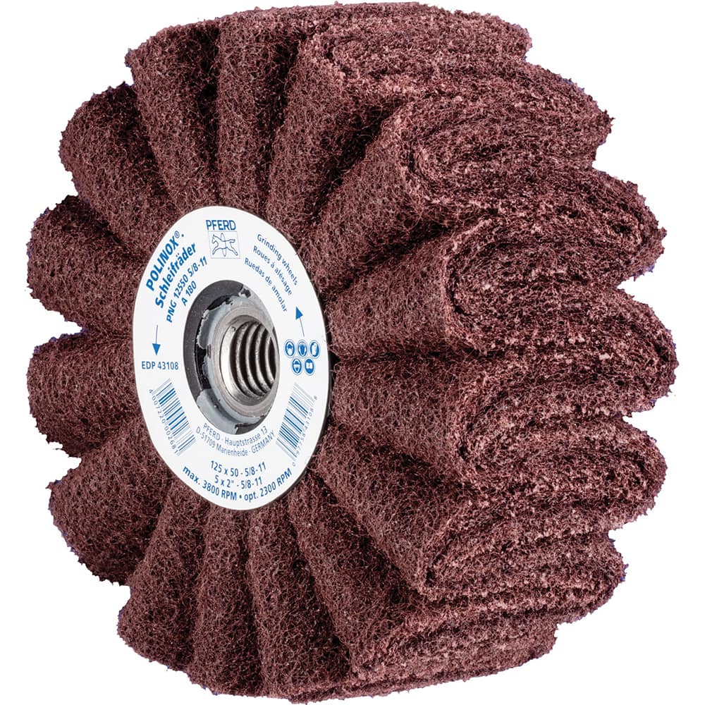 PFERD - Unmounted Flap Wheels; Abrasive Type: Non-Woven ; Outside Diameter (Inch): 5 ; Face Width (Inch): 2 ; Center Hole Thread Size: 5/8-11 ; Abrasive Material: Aluminum Oxide ; Grit: 180 - Exact Tool & Supply