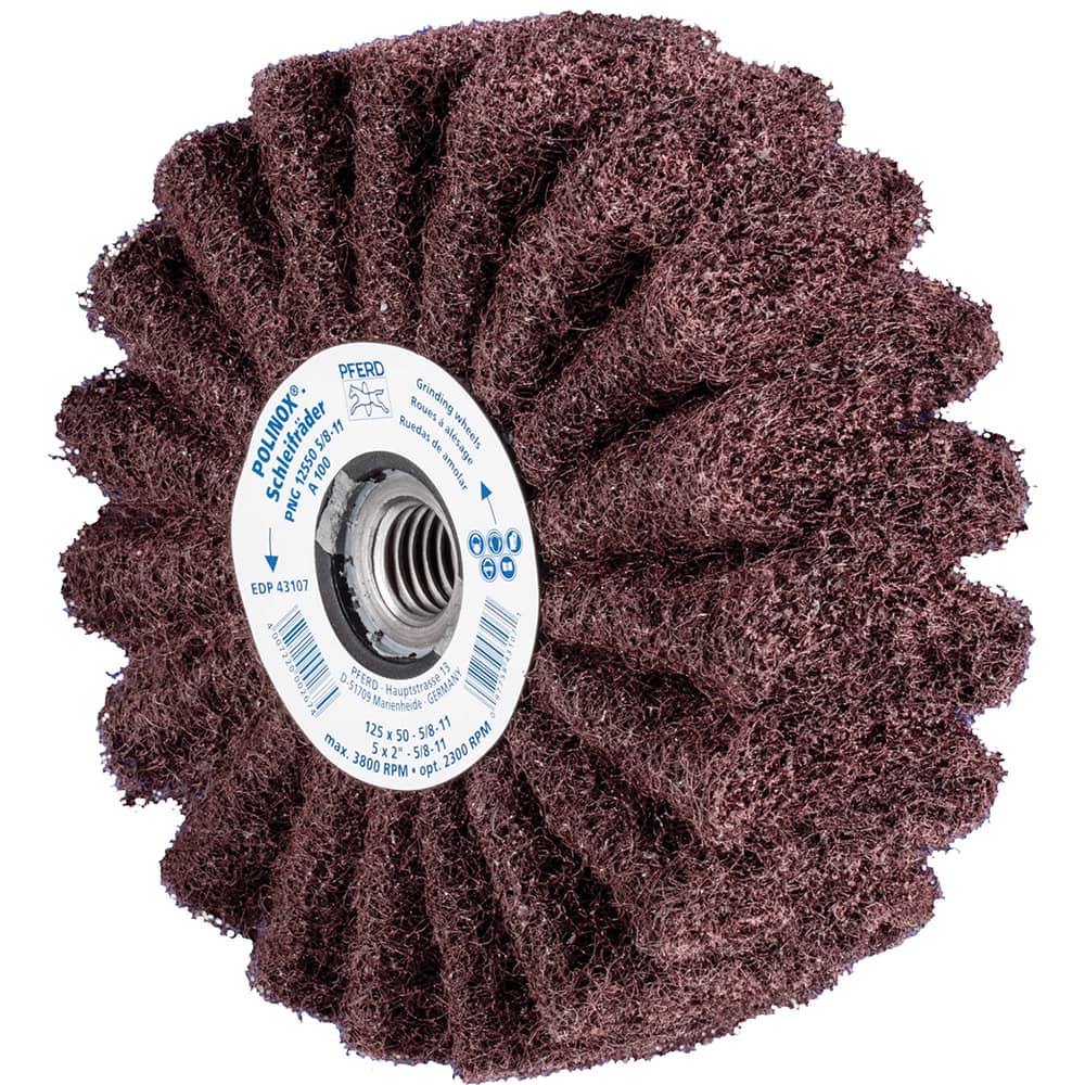 PFERD - Unmounted Flap Wheels; Abrasive Type: Non-Woven ; Outside Diameter (Inch): 5 ; Face Width (Inch): 2 ; Center Hole Thread Size: 5/8-11 ; Abrasive Material: Aluminum Oxide ; Grit: 100 - Exact Tool & Supply