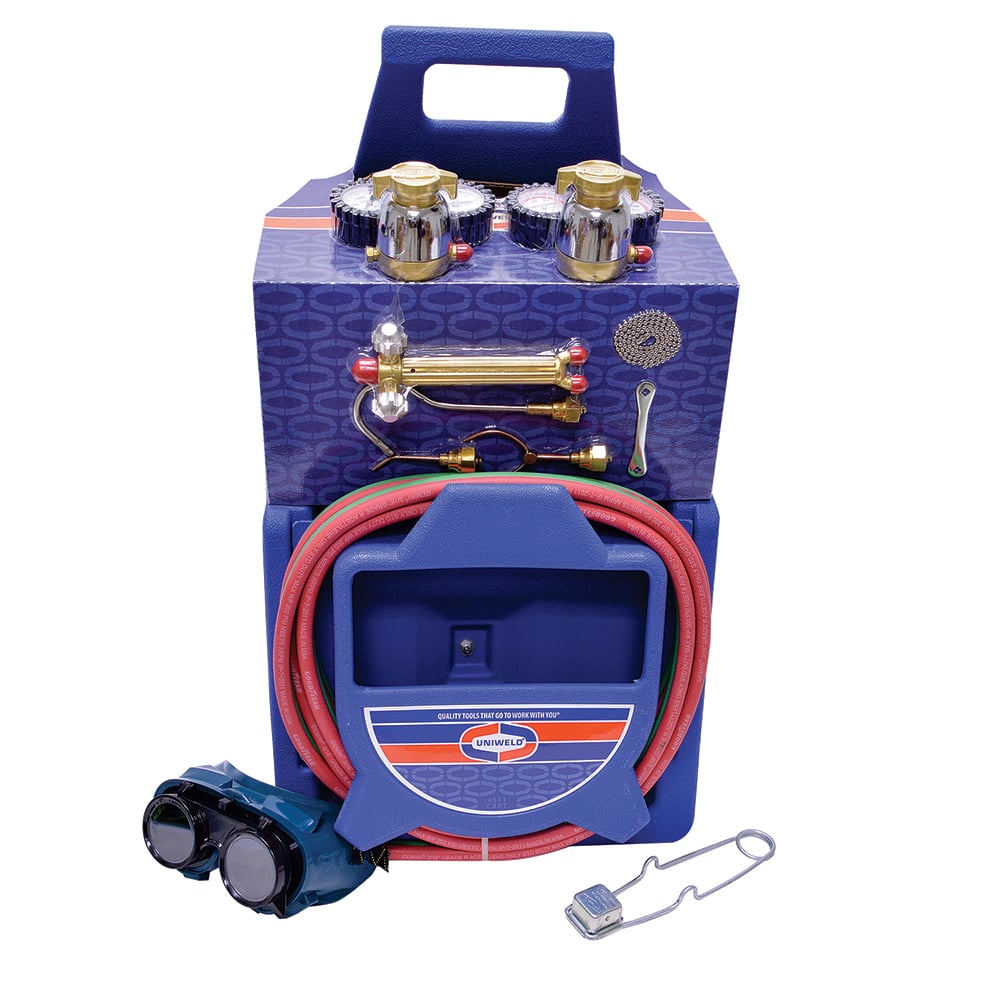 Made in USA - Oxygen/Acetylene Torch Kits; Type: Welding & Brazing Kit ; Welding Capacity: 1/4 (Inch); Maximum Heating Capacity: 5600?F ; Contents: Welding Handle 71; Oxygen Regulator RO100; Fuel Gas Regulator RMC100; Welding Brazing Tip MTF-5; MTT; MTW- - Exact Tool & Supply