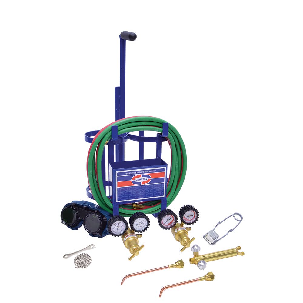 Made in USA - Oxygen/Acetylene Torch Kits; Type: Brazing Kit ; Welding Capacity: 1/4 (Inch); Maximum Heating Capacity: 5600?F ; Contents: Welding Handle 71; Oxygen Regulator RO100; Fuel Gas Regulator RMC100; Welding Brazing Tip TYPE17-0; TYPE17-2; Hoses - Exact Tool & Supply