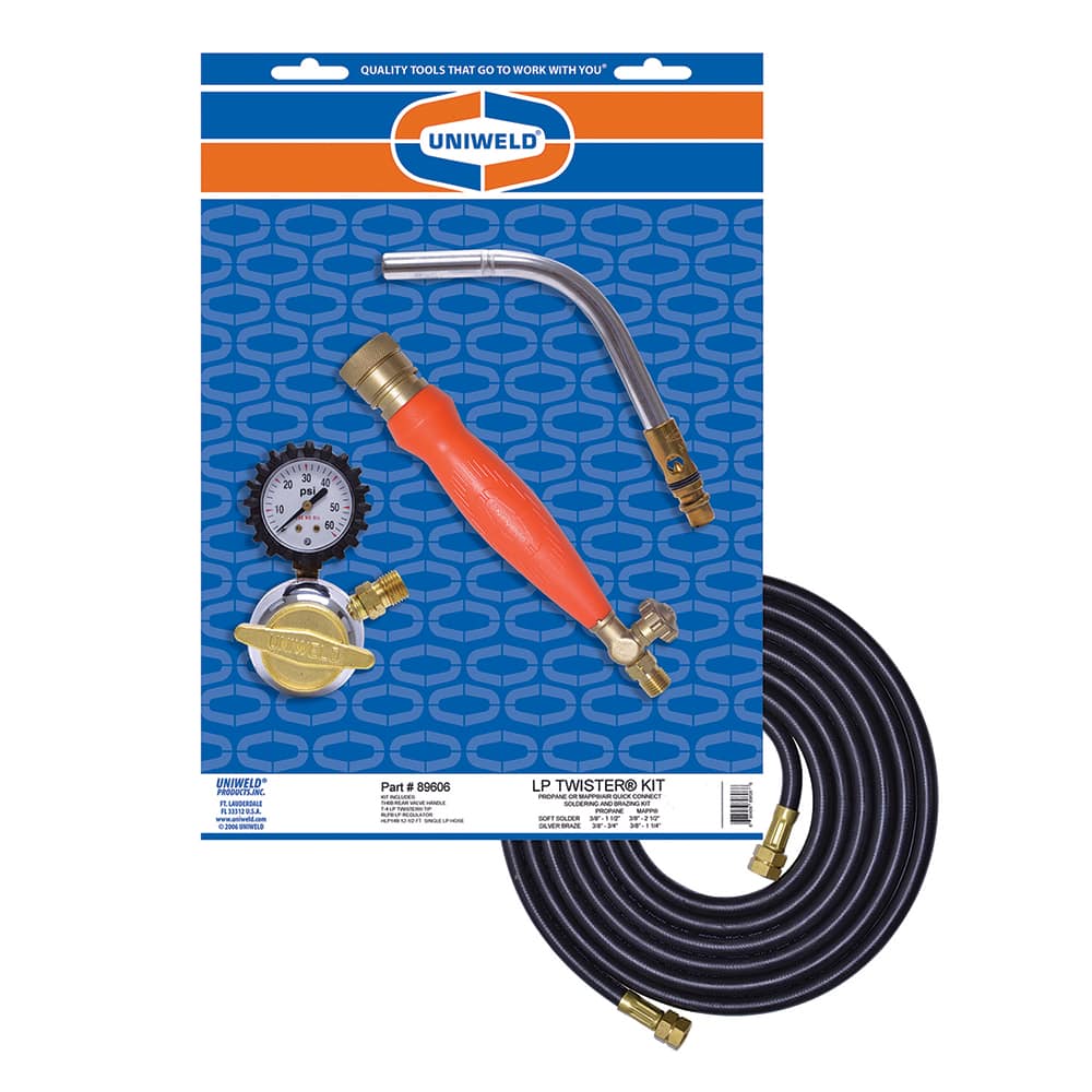 Made in USA - Propane & MAPP Torch Kits; Type: Air/LP ; Fuel Type: LP Gas ; Contents: Acetylene Regulator RLPB; Handle TH6B; Tips T-4; Hose HLP14 ; Contents: Acetylene Regulator RLPB; Handle TH6B; Tips T-4; Hose HLP14 ; Tip Number: T-4 ; PSC Code: 3433 - Exact Tool & Supply