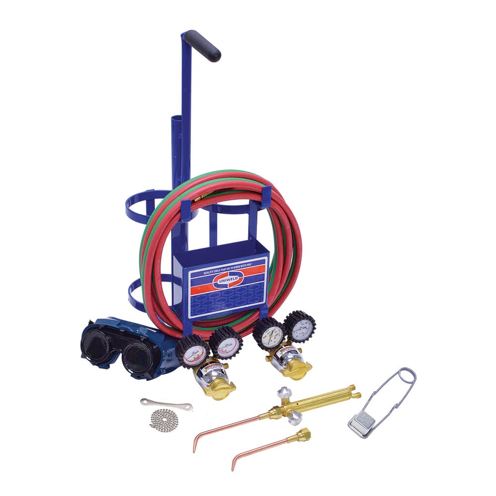 Made in USA - Oxygen/Acetylene Torch Kits; Type: Brazing & Welding Outfit ; Welding Capacity: 1/4 (Inch); Maximum Heating Capacity: 5600?F ; Contents: Welding Handle 71; Oxygen Regulator RO; Fuel Gas Regulator RMC2; Welding Brazing Tip TYPE17-0; TYPE17-2 - Exact Tool & Supply