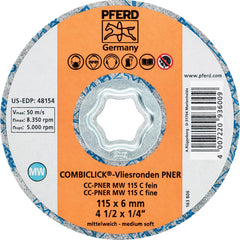 PFERD - Quick Change Discs; Disc Diameter (Inch): 4-1/2 ; Attaching System: COMBICLICK ; Abrasive Type: Non-Woven ; Abrasive Material: Silicon Carbide ; Grade: Fine ; Backing Material: Cloth - Exact Tool & Supply