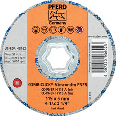 PFERD - Quick Change Discs; Disc Diameter (Inch): 4-1/2 ; Attaching System: COMBICLICK ; Abrasive Type: Non-Woven ; Abrasive Material: Aluminum Oxide ; Grade: Fine ; Backing Material: Cloth - Exact Tool & Supply