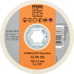 PFERD - Quick Change Discs; Disc Diameter (Inch): 5 ; Attaching System: COMBICLICK ; Abrasive Type: Non-Woven ; Abrasive Material: Felt ; Backing Material: Cloth ; Maximum RPM: 9650.000 - Exact Tool & Supply