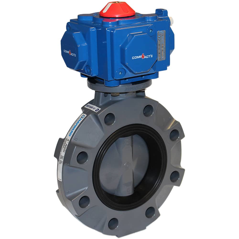 Hayward - Actuated Butterfly Valves; Pipe Size: 2 (Inch); Actuator Type: Pneumatic Spring Return w/Solenoid ; Style: Wafer ; Material: PVC ; WOG Rating (psi): 150 ; Seat Material: EPDM - Exact Tool & Supply