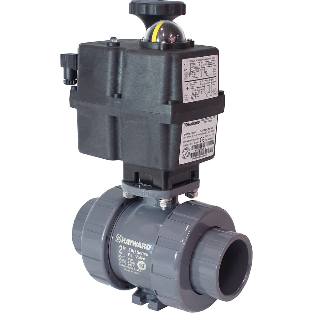 Hayward - Actuated Ball Valves; Actuator Type: Electric ; Pipe Size: 2 (Inch); Material: PVC ; Seal Material: FPM ; Number of Pieces: 2.000 ; End Connections: Socket; Threaded - Exact Tool & Supply