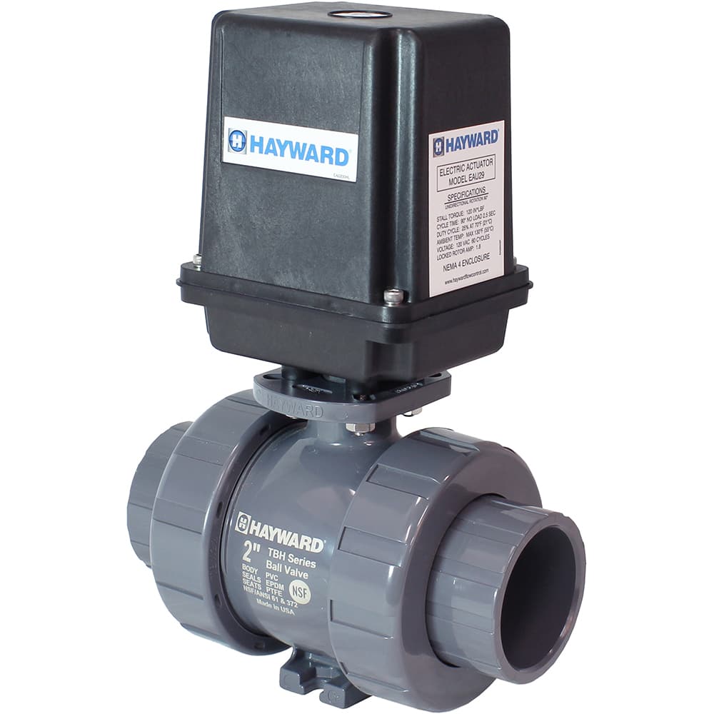 Hayward - Actuated Ball Valves; Actuator Type: Electric ; Pipe Size: 1-1/4 (Inch); Material: PVC ; Seal Material: EPDM ; Number of Pieces: 2.000 ; End Connections: Socket; Threaded - Exact Tool & Supply