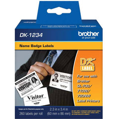 Brother - Labels, Ribbons & Tapes; Type: Badge ; Color: Black on White ; For Use With: Brother QL-1100; QL-1110NWB; QL-700; QL-710W; QL-720NW; QL-800; QL-810W; QL-820NWB Label Printers ; Width (mm): 86.00 ; Length (Inch): 2.3 ; Material: Paper - Exact Tool & Supply