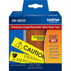 Brother - Labels, Ribbons & Tapes; Type: Label Tape ; Color: Black on Yellow ; For Use With: Brother QL-1050; QL-1060N; QL-1100; QL-1110NWB; QL-500; QL-700; QL-710W; QL-720NW; QL-800; QL-810W; QL-820NWB; QL-1050N; QL-550; QL-570; QL-570VM; QL-580N; QL-65 - Exact Tool & Supply