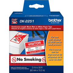Brother - Labels, Ribbons & Tapes; Type: Label Tape ; Color: Black/Red on White ; For Use With: Brother QL-800; QL-810W; QL-820NWB Label Printers ; Width (mm): 62.00 ; Length (Feet): 50 ; Material: Paper - Exact Tool & Supply