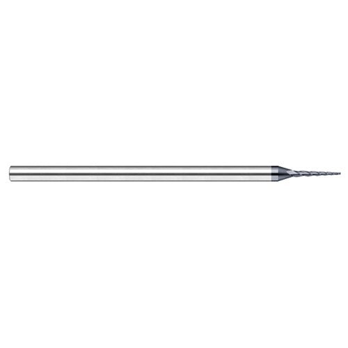 Miniature End Mills - Tapered Rib Cutters - 0.0450″ Cutter Diameter × 0.2500″ (1/4″) Length of Cut × 0.5° per side Carbide Tapered Square End Mill, 3 Flutes, AlTiN Nano Coated - Exact Tool & Supply