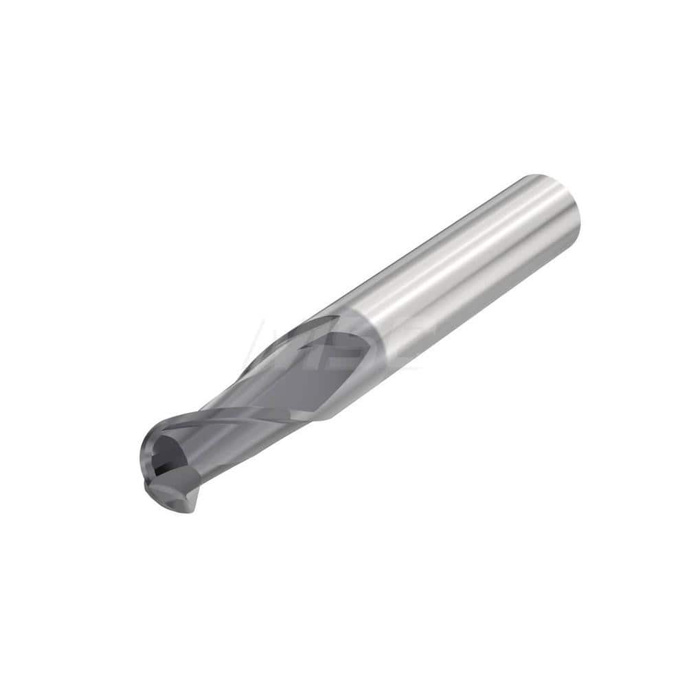 Ball End Mill: 0.1575″ Dia, 2 Flute, Solid Carbide 50 mm OAL, 4 mm Shank Dia, 35 ° Helix, SIRON-A Coated, Single End, Series JHB512