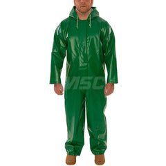 Coveralls: Size 4X-Large, PVC on 150D Polyester Green, 30-1/2″ Inseam, Snaps & Zipper Closure