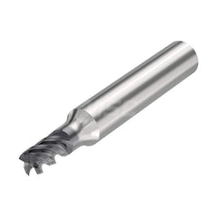Corner Radius End Mill: 0.1575″ Dia, 4 Flutes, Solid Carbide 48 ° Helix, SIRON-A Coated, Corner Chamfer End, Centercutting, Series JS554