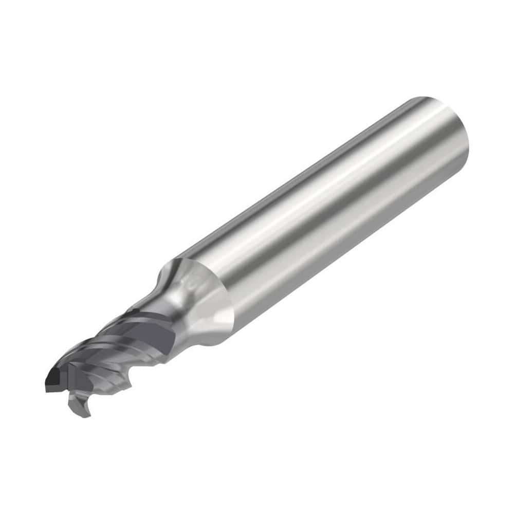 Corner Radius End Mill: 0.1181″ Dia, 3 Flutes, Solid Carbide 48 ° Helix, SIRON-A Coated, Corner Chamfer End, Centercutting, Series JS553