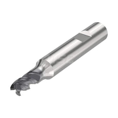 Corner Radius End Mill: 0.1772″ Dia, 3 Flutes, Solid Carbide 48 ° Helix, SIRON-A Coated, Corner Chamfer End, Centercutting, Series JS553