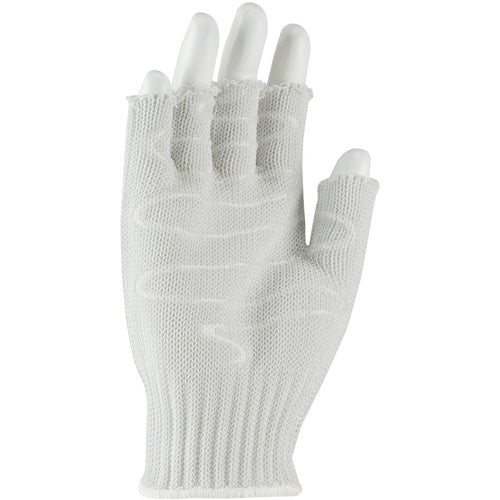 ‎22-615LHSS SS Engineered Yarn Glove - 3-strand Stainless Steel Wire Core/ /Poly - Hvy Wgt - Wht - Half-Finger - Exact Tool & Supply
